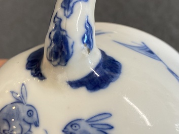 A Chinese blue and white 'Long Eliza' teapot and cover, Chenghua mark, Kangxi
