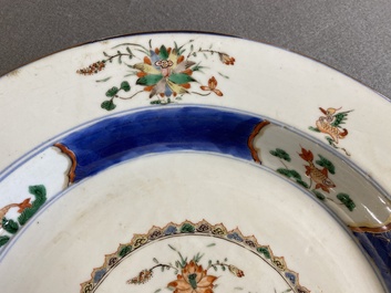 A Chinese famille verte 'mandarin ducks in a lotus pond' dish, Kangxi