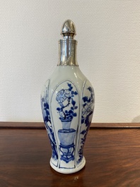 A Chinese blue and white vase with silver mount, Kangxi