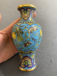 An attractive Chinese turquoise-ground cloisonn&eacute; vase, Qianlong