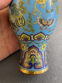 An attractive Chinese turquoise-ground cloisonn&eacute; vase, Qianlong