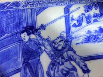A Chinese rectangular blue and white 'beheading' tile, Kangxi