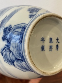 A Chinese blue and white 'mountainous landscape' vase, Kangxi mark, Republic