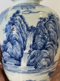 A Chinese blue and white 'mountainous landscape' vase, Kangxi mark, Republic