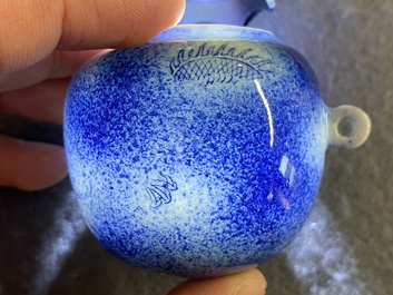 A Chinese powder-blue-glazed bird feeder with a dragon, 19th C.