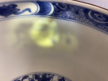 Een Chinese blauw-witte 'Acht paarden van Mu Wang' kom, Kangxi