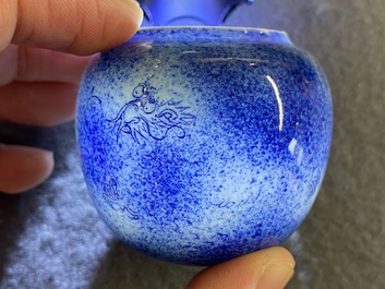 A Chinese powder-blue-glazed bird feeder with a dragon, 19th C.