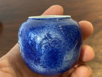 A Chinese powder-blue-glazed bird feeder with a dragon, 19th C.