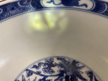 Een Chinese blauw-witte 'Acht paarden van Mu Wang' kom, Kangxi