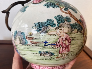A Chinese Canton enamel teapot and cover, Qianlong