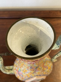 A large Chinese yellow-ground Canton enamel ewer and cover, Qianlong