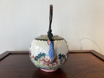 A Chinese Canton enamel teapot and cover, Qianlong