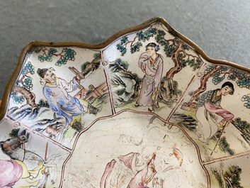 A rare Chinese Canton enamel 'eight immortals' star-shaped dish, Qianlong