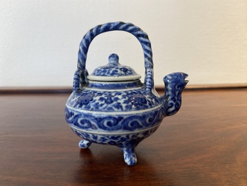 An unusual Chinese blue and white teapot and cover, Xuande mark, probably Qing