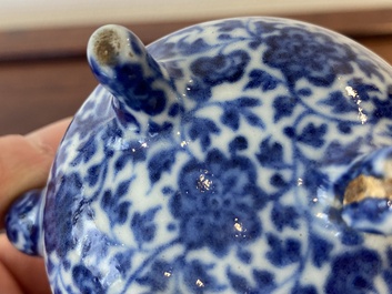 An unusual Chinese blue and white teapot and cover, Xuande mark, probably Qing