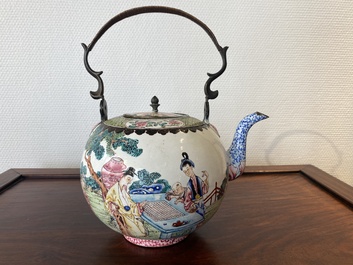 A Chinese Canton enamel teapot and cover, Qianlong