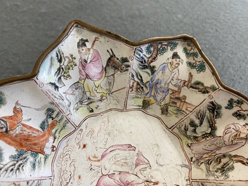 A rare Chinese Canton enamel 'eight immortals' star-shaped dish, Qianlong