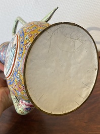A large Chinese yellow-ground Canton enamel ewer and cover, Qianlong