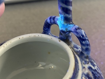 An unusual Chinese blue and white teapot and cover, Xuande mark, probably Qing