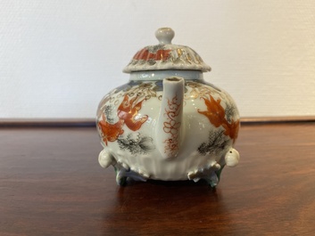 A Chinese iron-red and gilt-decorated 'carps' teapot and cover, Yongzheng