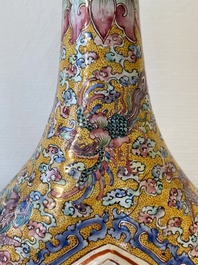 A large Chinese yellow-ground Canton enamel ewer and cover, Qianlong