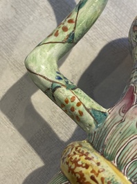 A large Chinese yellow-ground Canton enamel ewer and cover, Qianlong