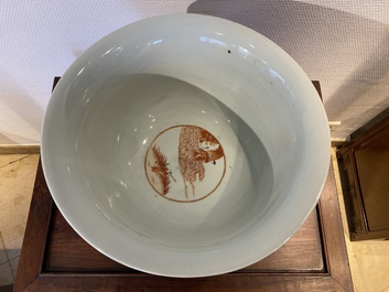 A large Chinese powder-blue and iron-red 'eight immortals' bowl, 19th C.