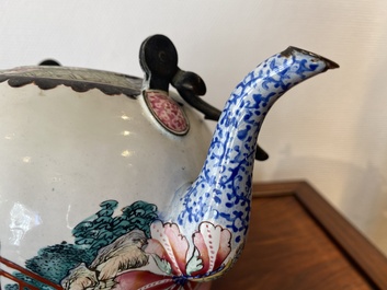 A Chinese Canton enamel teapot and cover, Qianlong