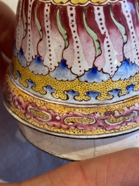 A large Chinese yellow-ground Canton enamel ewer and cover, Qianlong