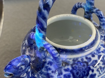 An unusual Chinese blue and white teapot and cover, Xuande mark, probably Qing