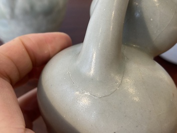 Three Chinese celadon- and qingbai-glazed jugs, Song and later