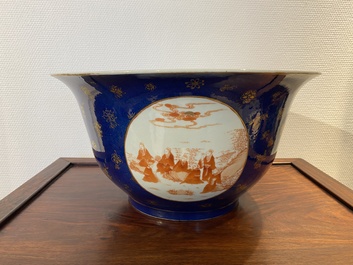 A large Chinese powder-blue and iron-red 'eight immortals' bowl, 19th C.
