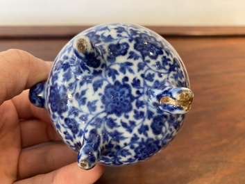 An unusual Chinese blue and white teapot and cover, Xuande mark, probably Qing