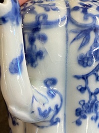 A Chinese blue and white teapot with a phoenix-shaped spout, Kangxi