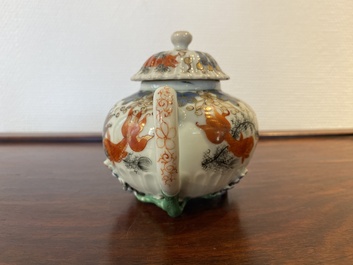 A Chinese iron-red and gilt-decorated 'carps' teapot and cover, Yongzheng