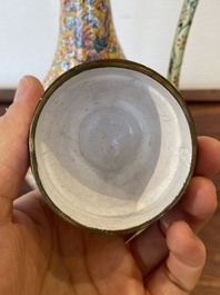 A large Chinese yellow-ground Canton enamel ewer and cover, Qianlong