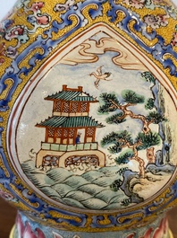 A large Chinese yellow-ground Canton enamel ewer and cover, Qianlong
