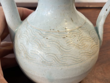 Three Chinese celadon- and qingbai-glazed jugs, Song and later