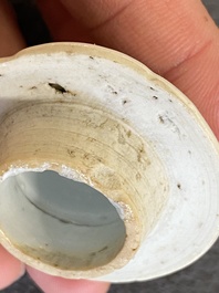 Twee Chinese blauw-witte en ijzerrode theebussen met karpers, Yongzheng