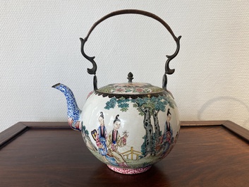 A Chinese Canton enamel teapot and cover, Qianlong