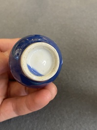 Five Chinese blue and white snuff bottles, 19th C.