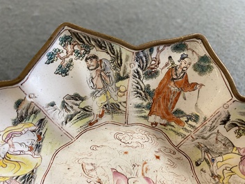 A rare Chinese Canton enamel 'eight immortals' star-shaped dish, Qianlong