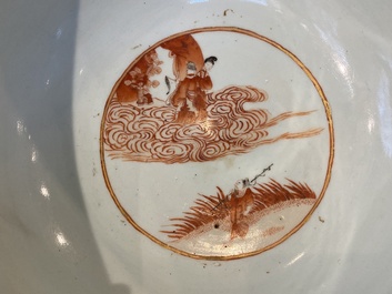 A large Chinese powder-blue and iron-red 'eight immortals' bowl, 19th C.