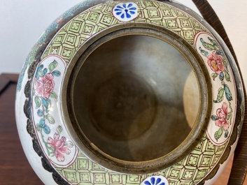 A Chinese Canton enamel teapot and cover, Qianlong