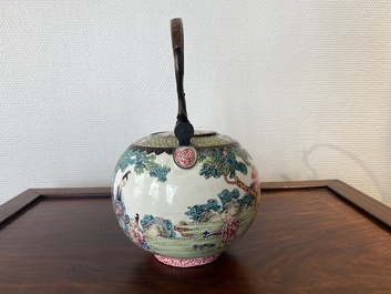 A Chinese Canton enamel teapot and cover, Qianlong