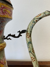 A large Chinese yellow-ground Canton enamel ewer and cover, Qianlong