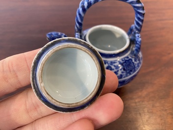 An unusual Chinese blue and white teapot and cover, Xuande mark, probably Qing