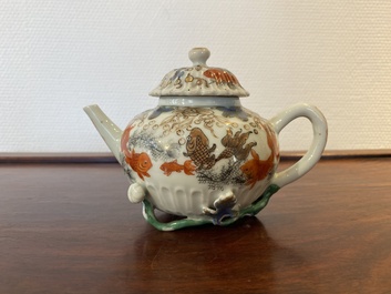 A Chinese iron-red and gilt-decorated 'carps' teapot and cover, Yongzheng