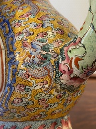 A large Chinese yellow-ground Canton enamel ewer and cover, Qianlong