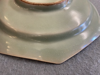 A Chinese octagonal Longquan celadon plate, probably Ming